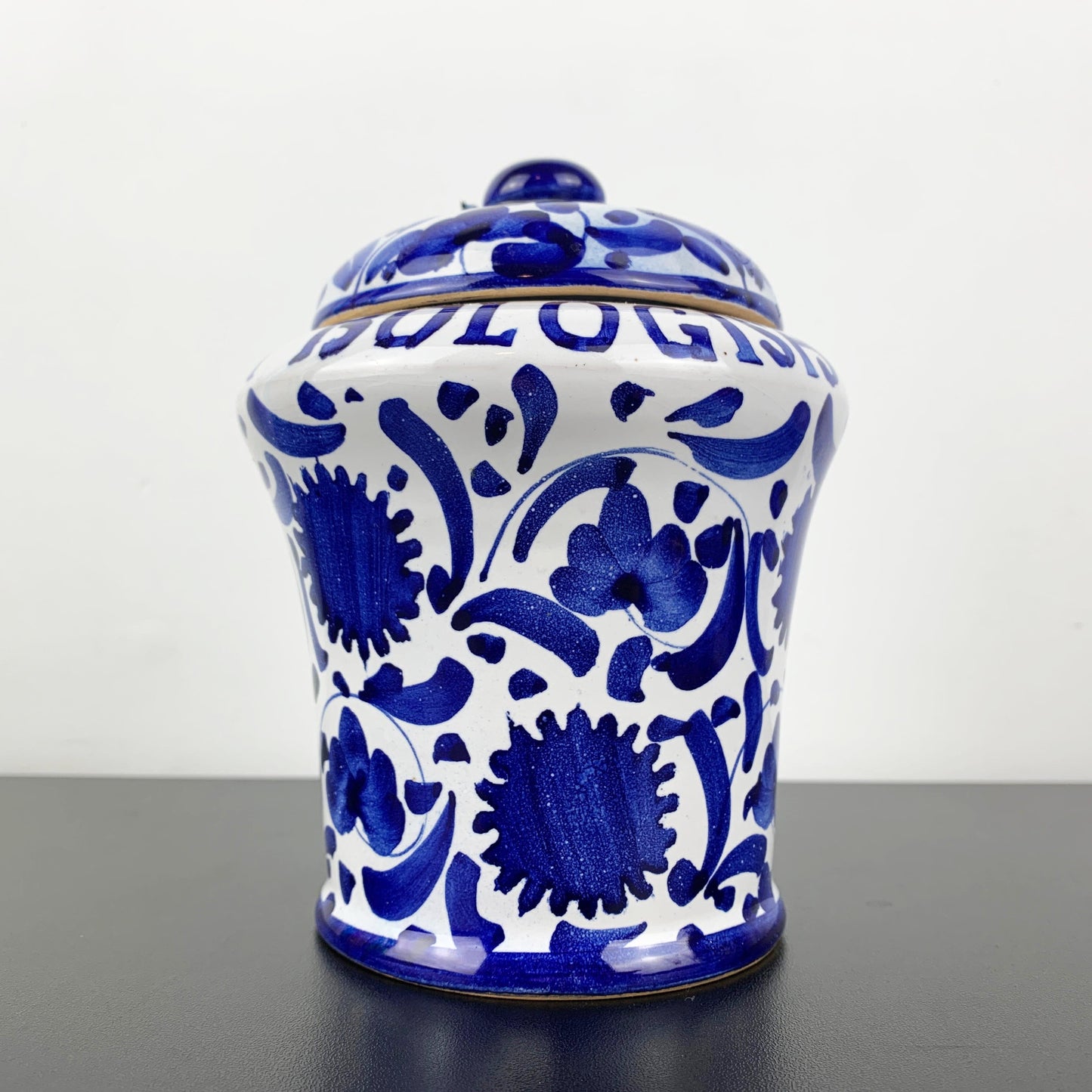 Fabbri Blue and White Hand Painted Ceramic Jar
