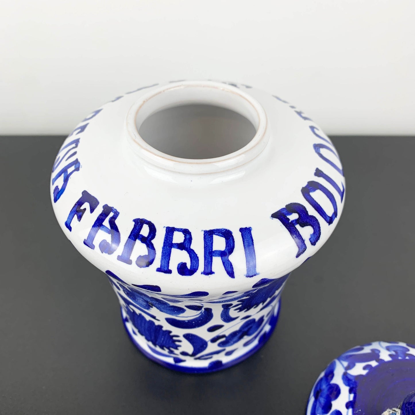 Fabbri Blue and White Hand Painted Ceramic Jar
