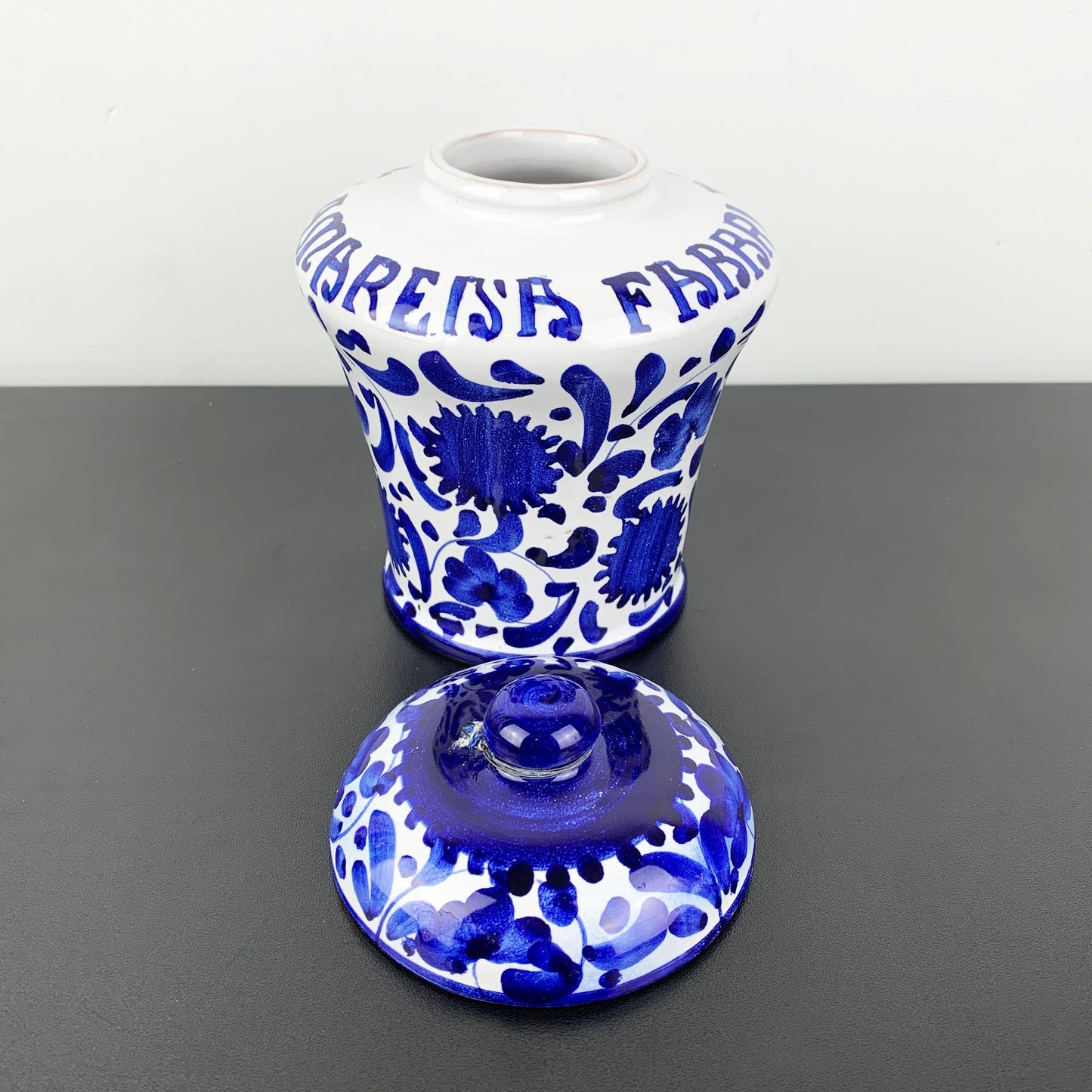 Fabbri Blue and White Hand Painted Ceramic Jar