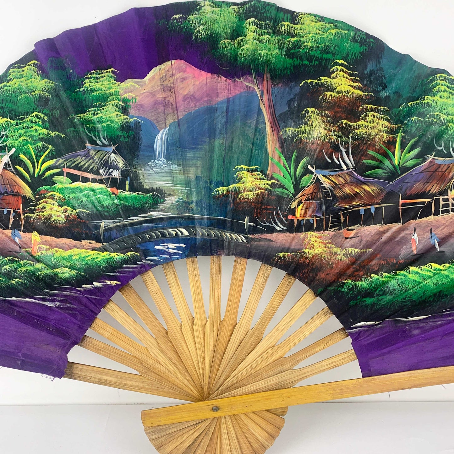 Asian Hand Painted Large Fan Set