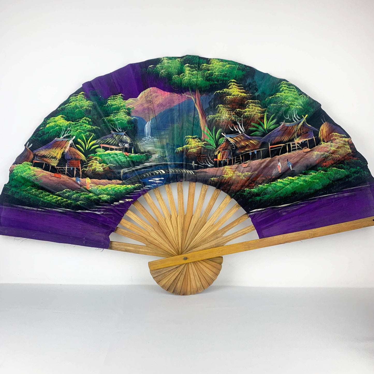 Asian Hand Painted Large Fan Set