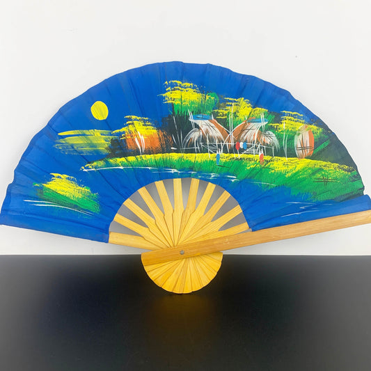 Asian Hand Painted Large Fan Set