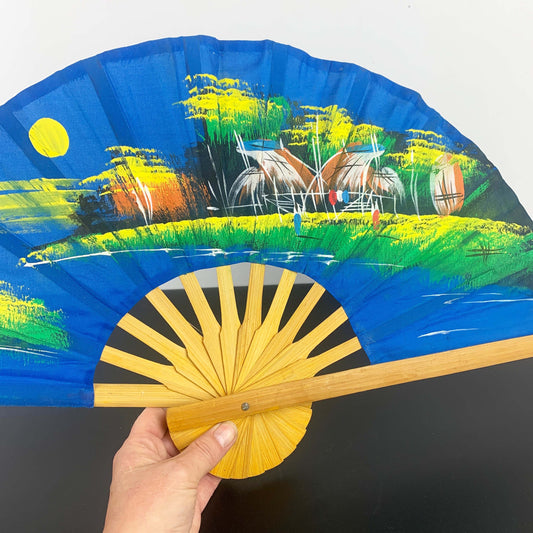 Asian Hand Painted Large Fan Set