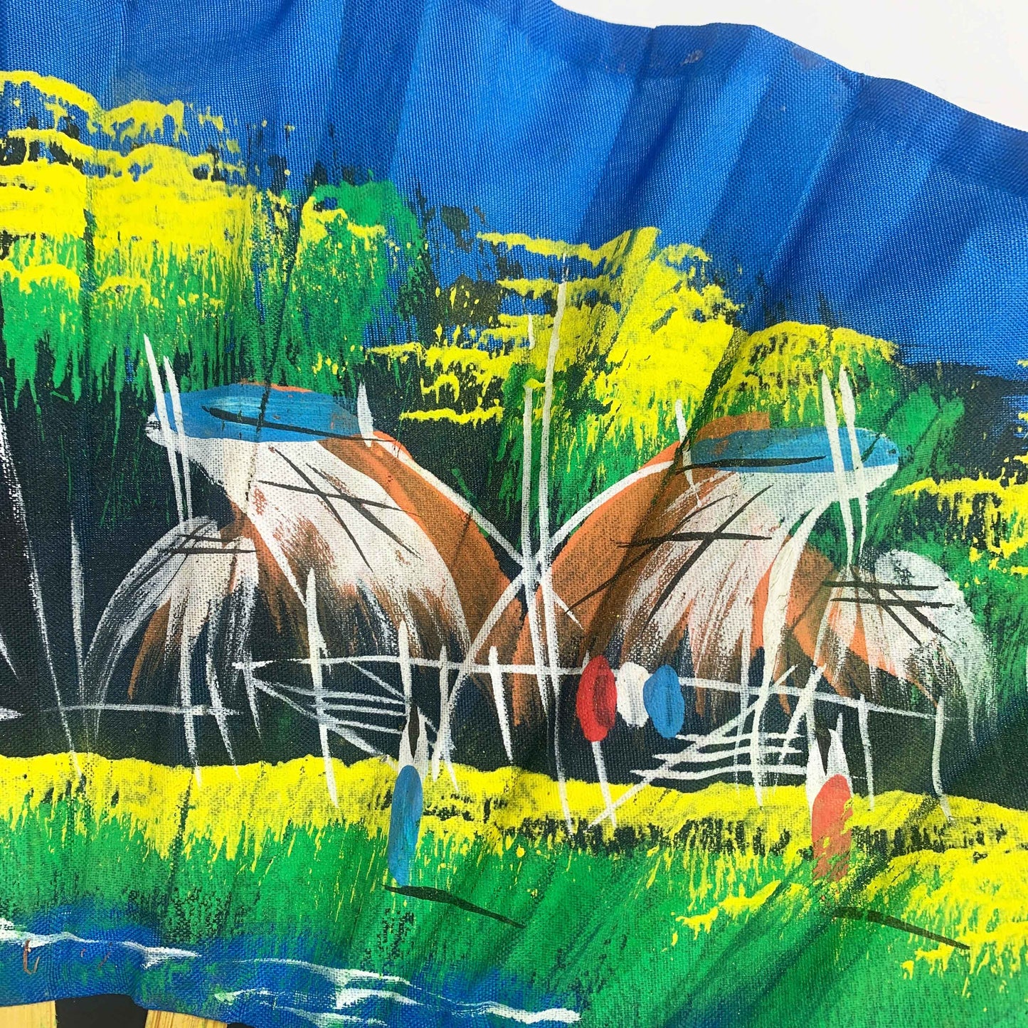 Asian Hand Painted Large Fan Set