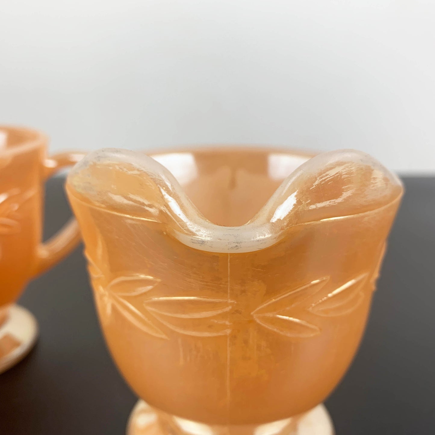Anchor Hocking Peach Lustreware Sugar Bowl and Creamer Set