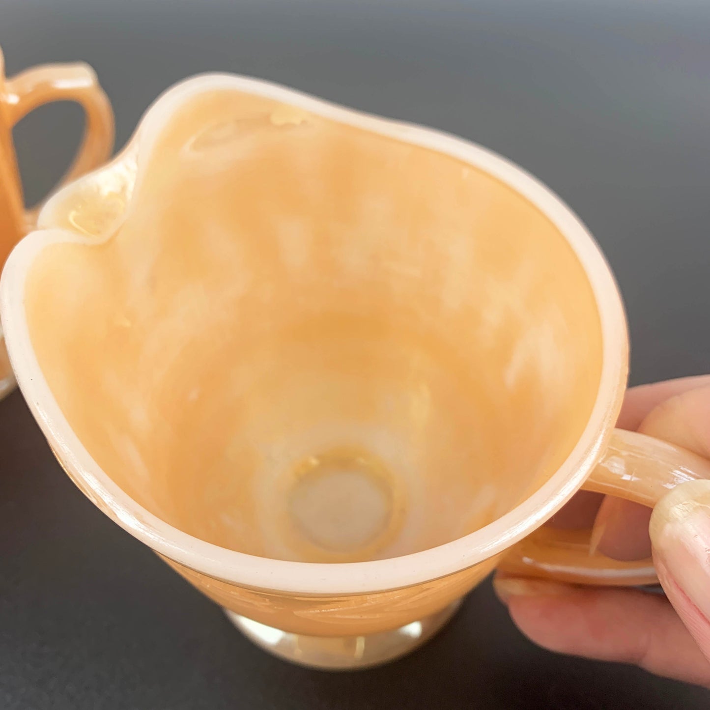 Anchor Hocking Peach Lustreware Sugar Bowl and Creamer Set