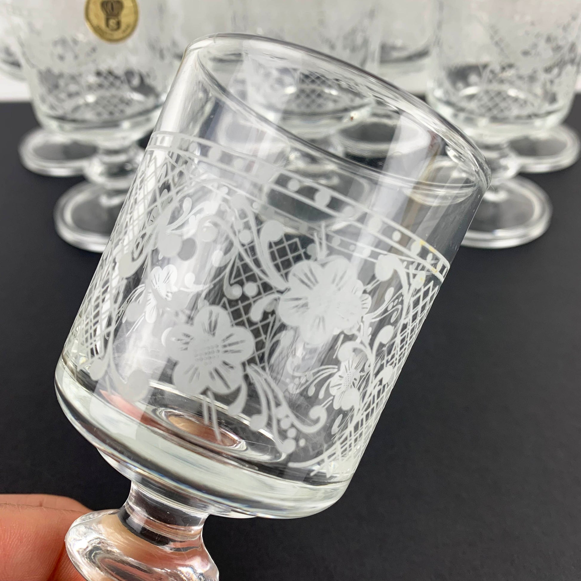Etched flower on Italian vintage glasses