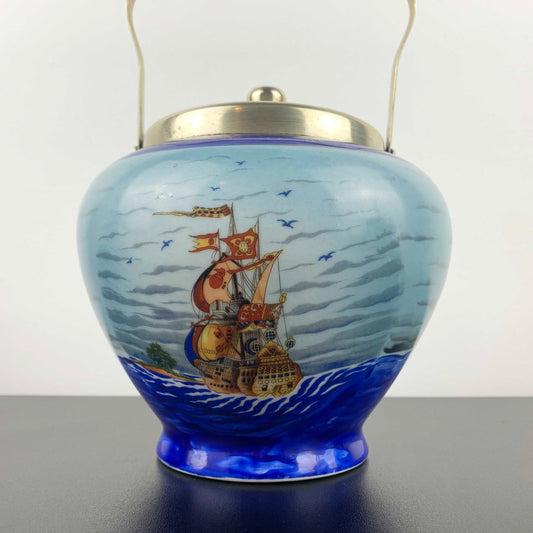 Hand Painted Galleon Biscuit Barrel