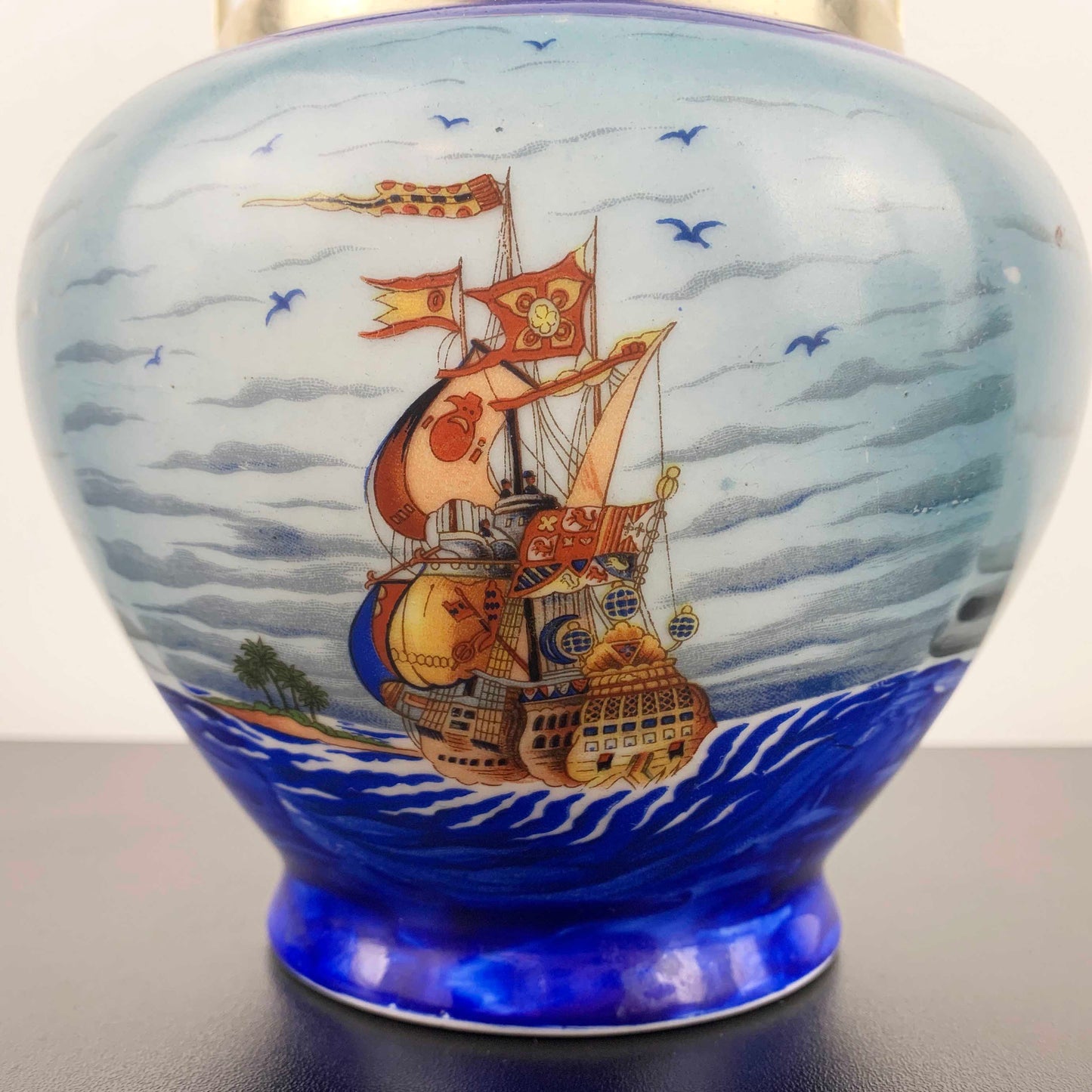 Hand Painted Galleon Biscuit Barrel