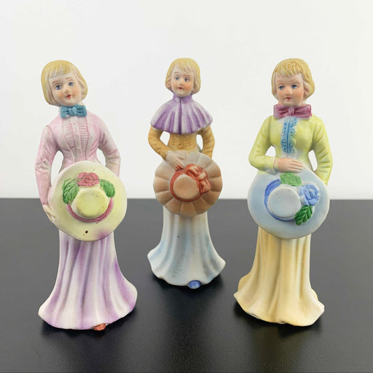 HCF London ladies with hats porcelain figurines - Set of 3