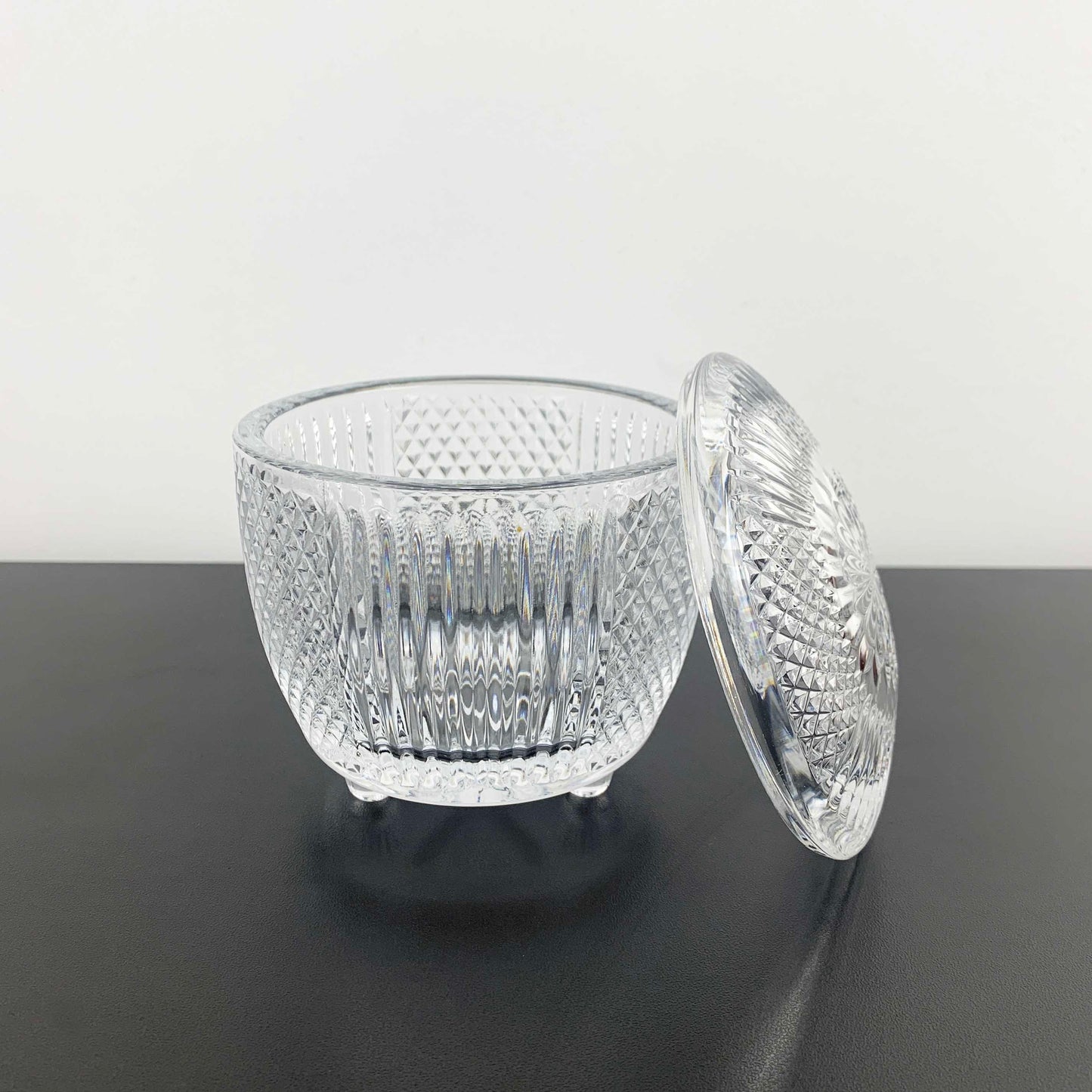 Tri Foot Lidded Glass Condiment Jar
