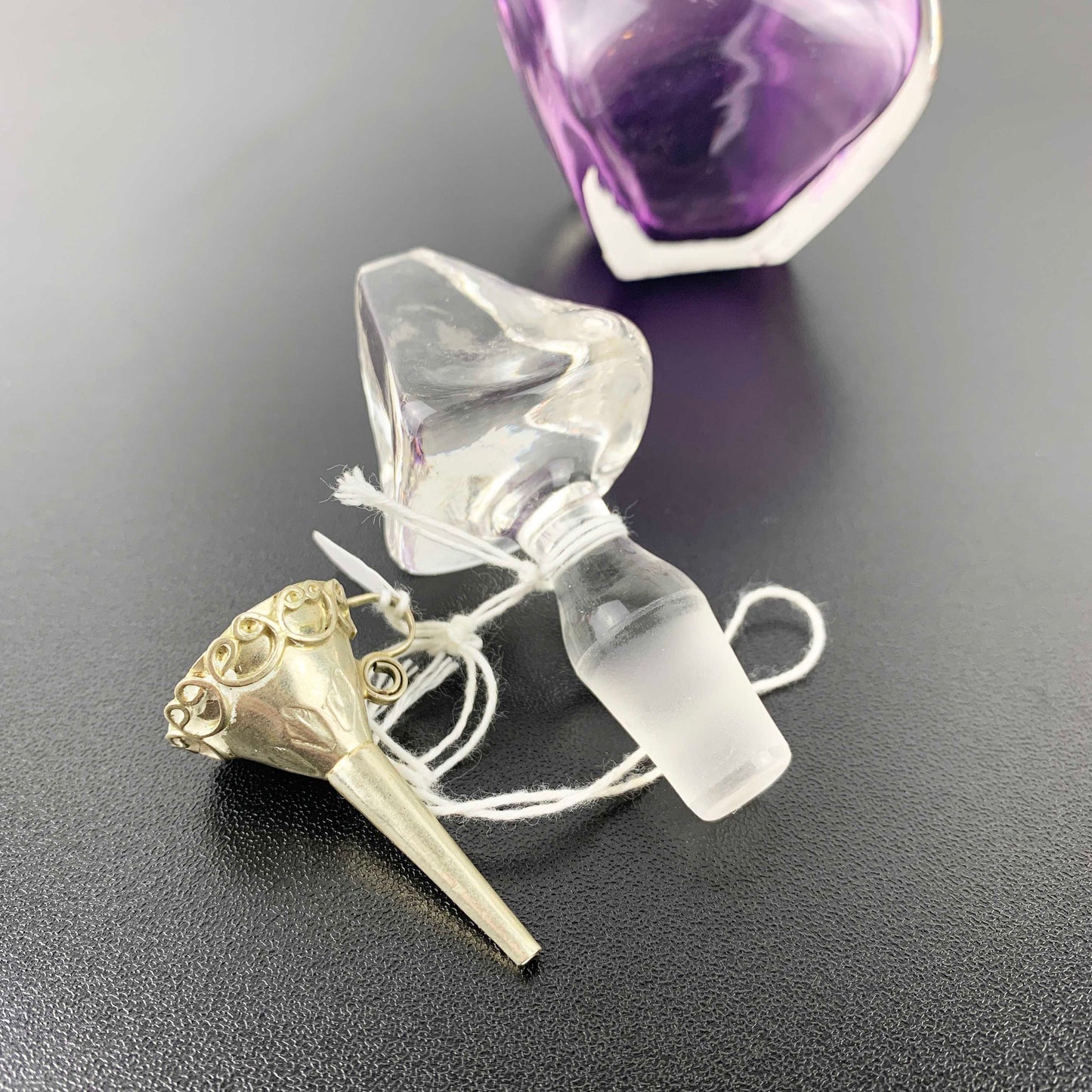 Eileen Gordon Art Glass Perfume Bottle with Silver Pouring Funnel