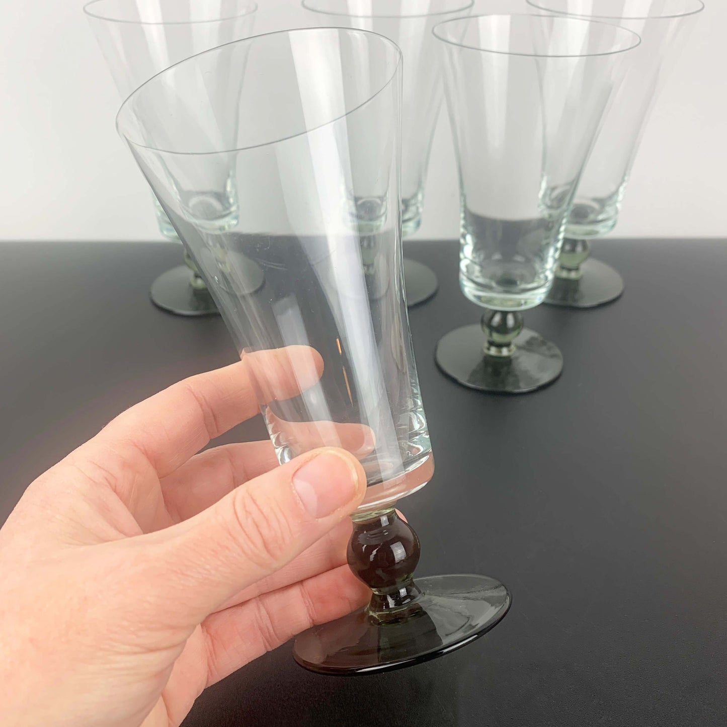 Smoky Green Footed Cocktail Glass Set