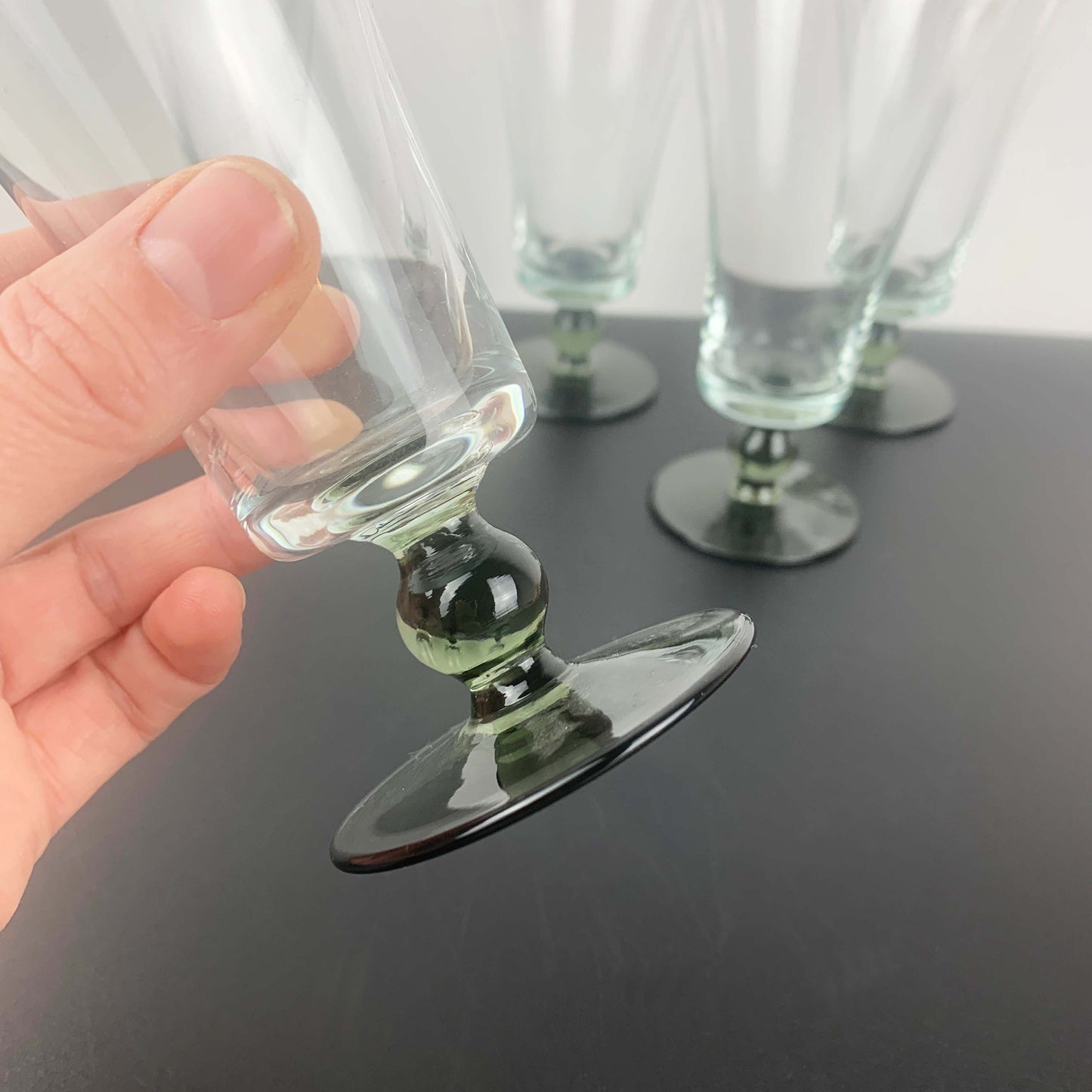Smoky Green Footed Cocktail Glass Set
