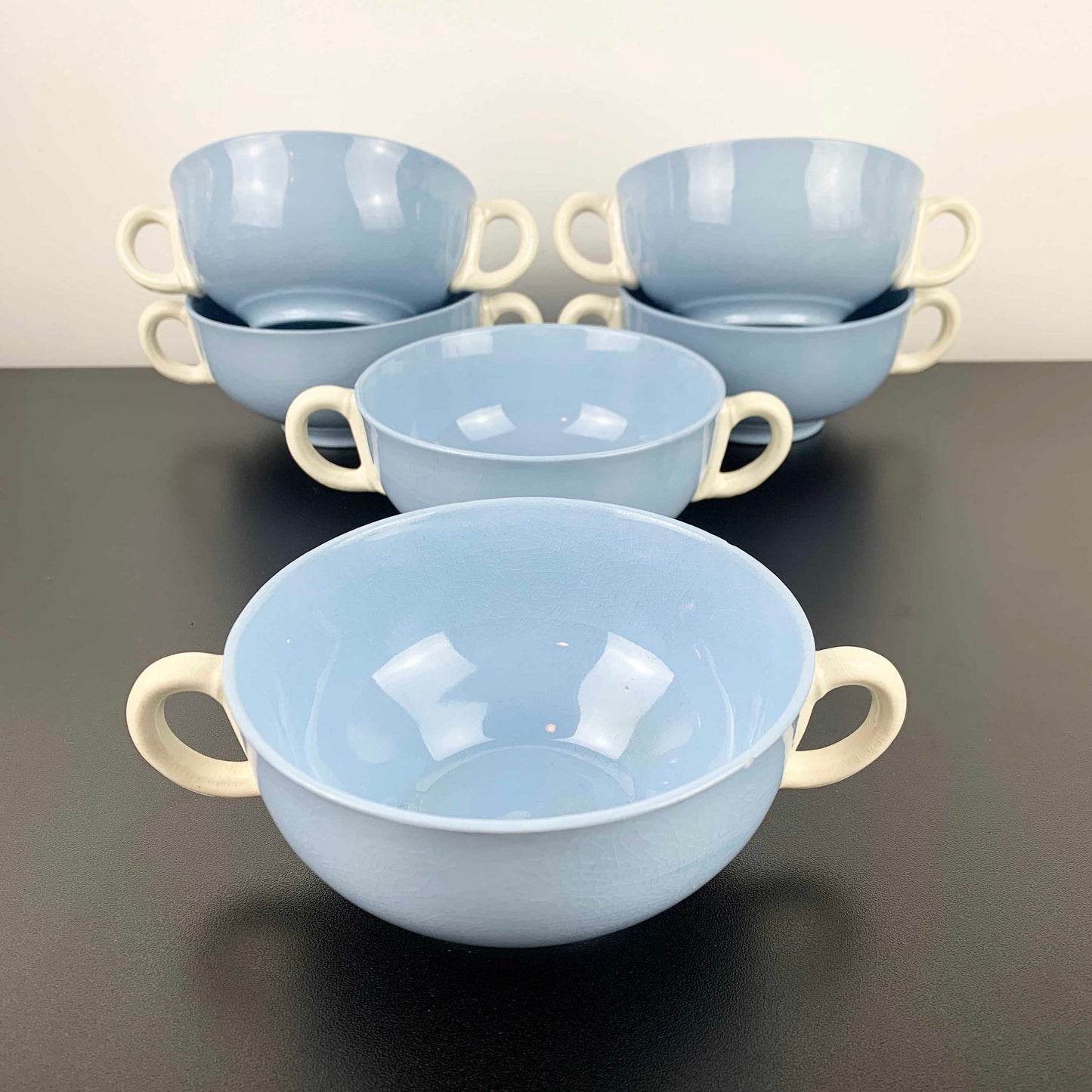 Grindley 'Azure Leaf' Twin Handled Soup Bowls