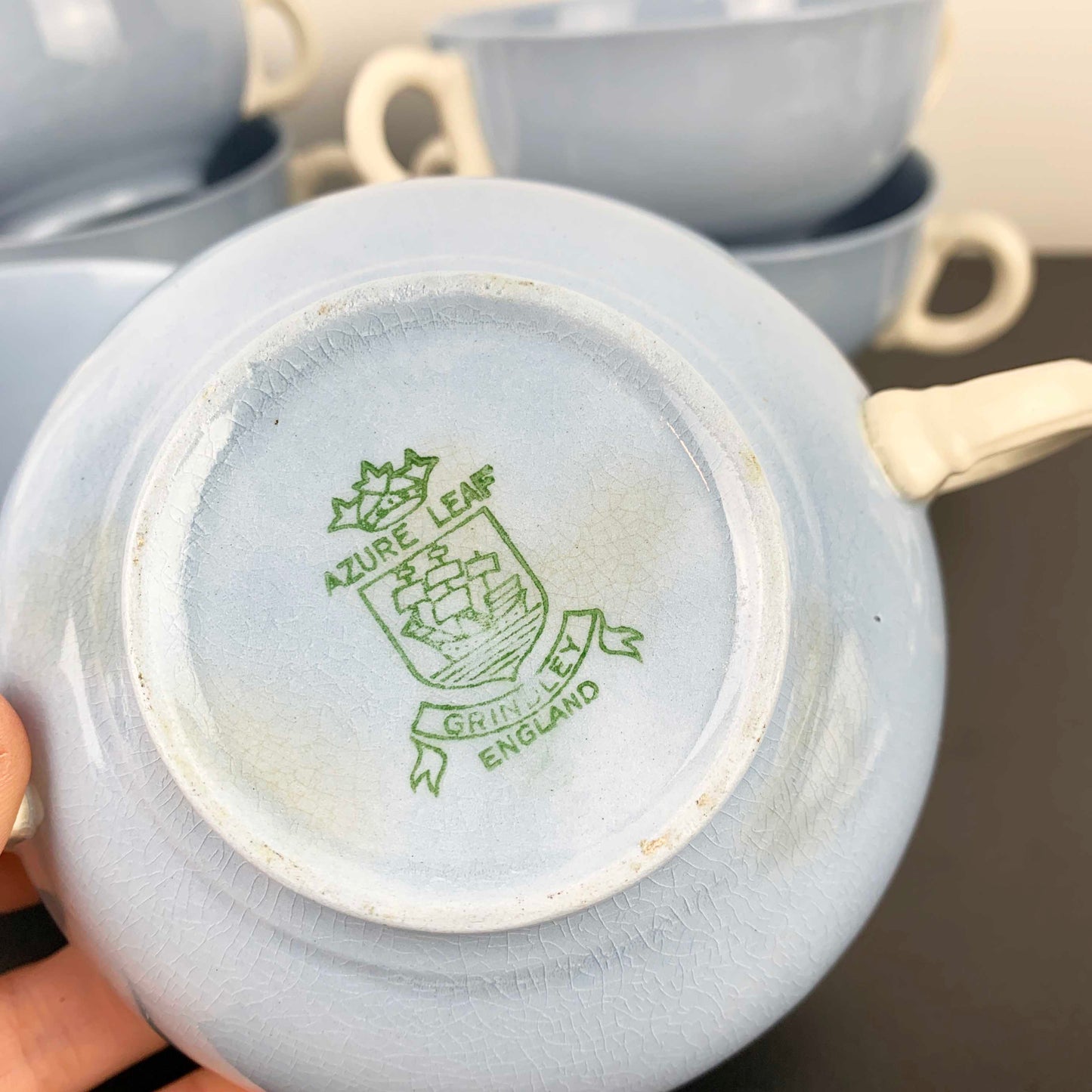 Grindley 'Azure Leaf' Twin Handled Soup Bowls