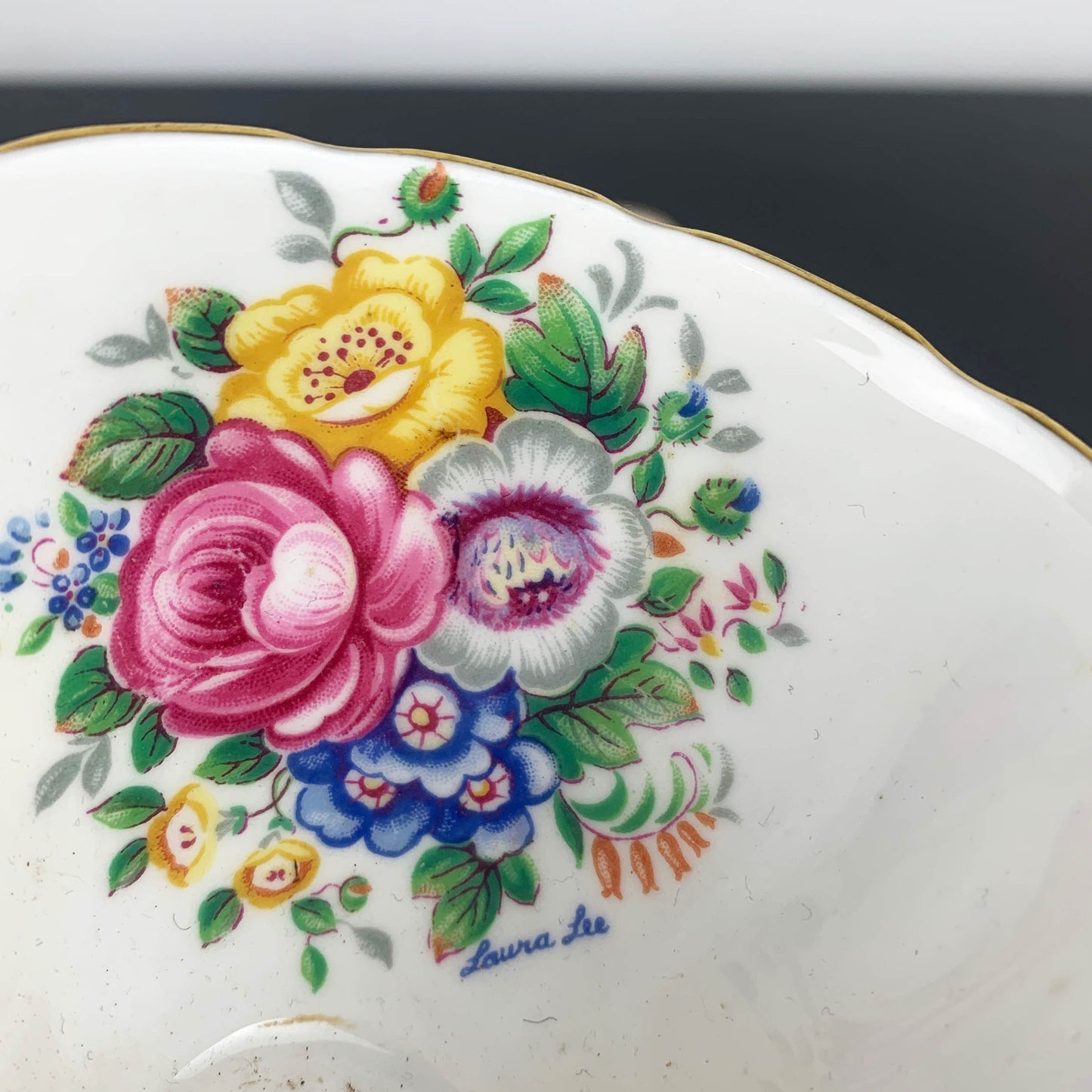 Grosvenor (Jackson & Gosling) Laura Lee Floral Pink and Gold Gilt Trio