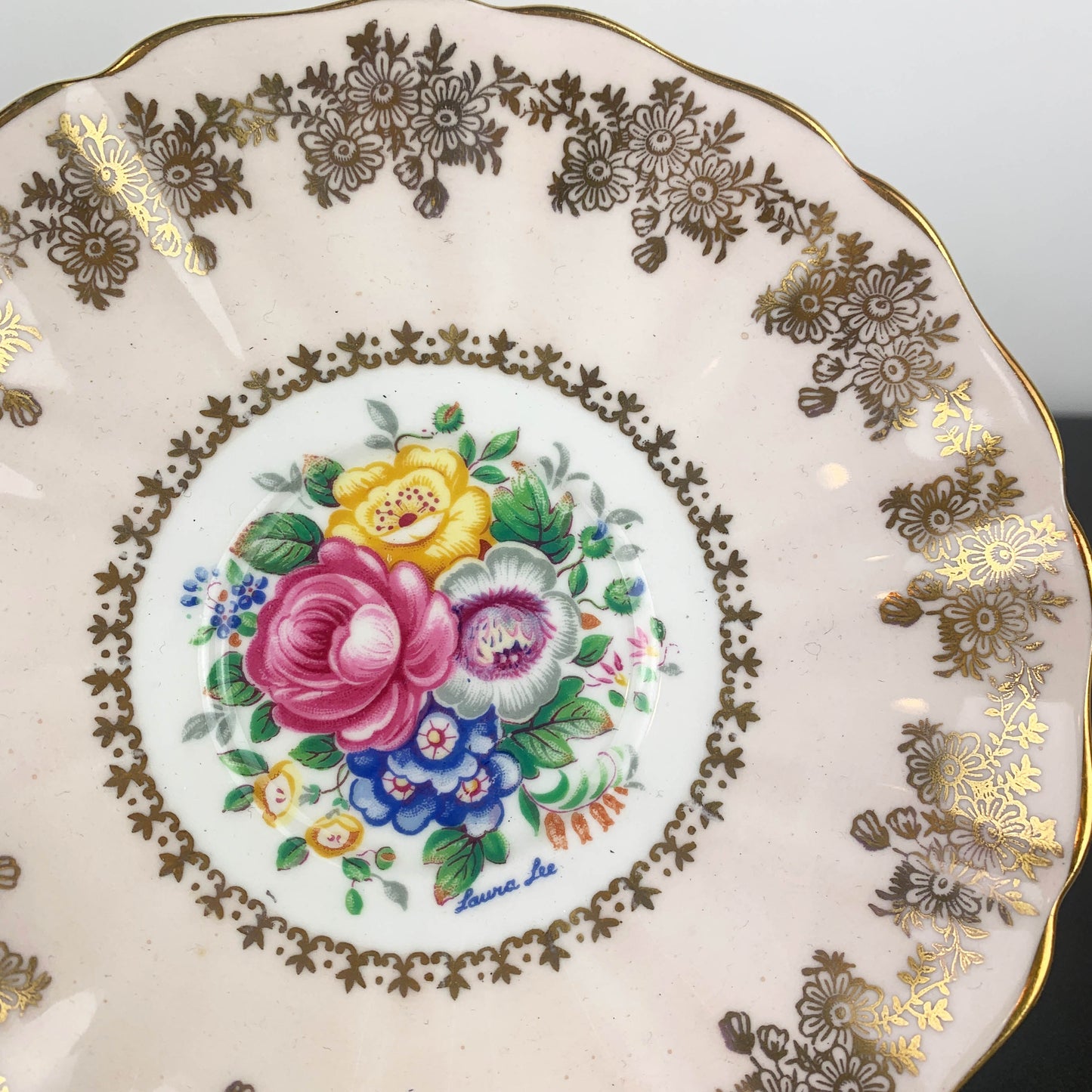 Grosvenor (Jackson & Gosling) Laura Lee Floral Pink and Gold Gilt Trio