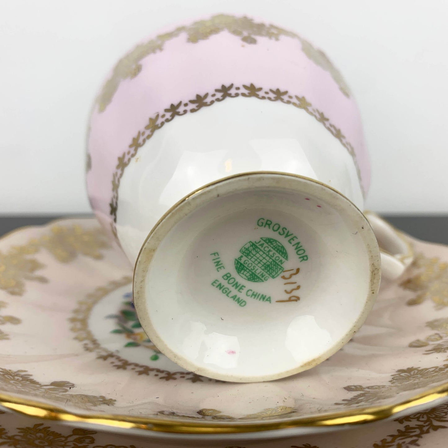 Grosvenor (Jackson & Gosling) Laura Lee Floral Pink and Gold Gilt Trio