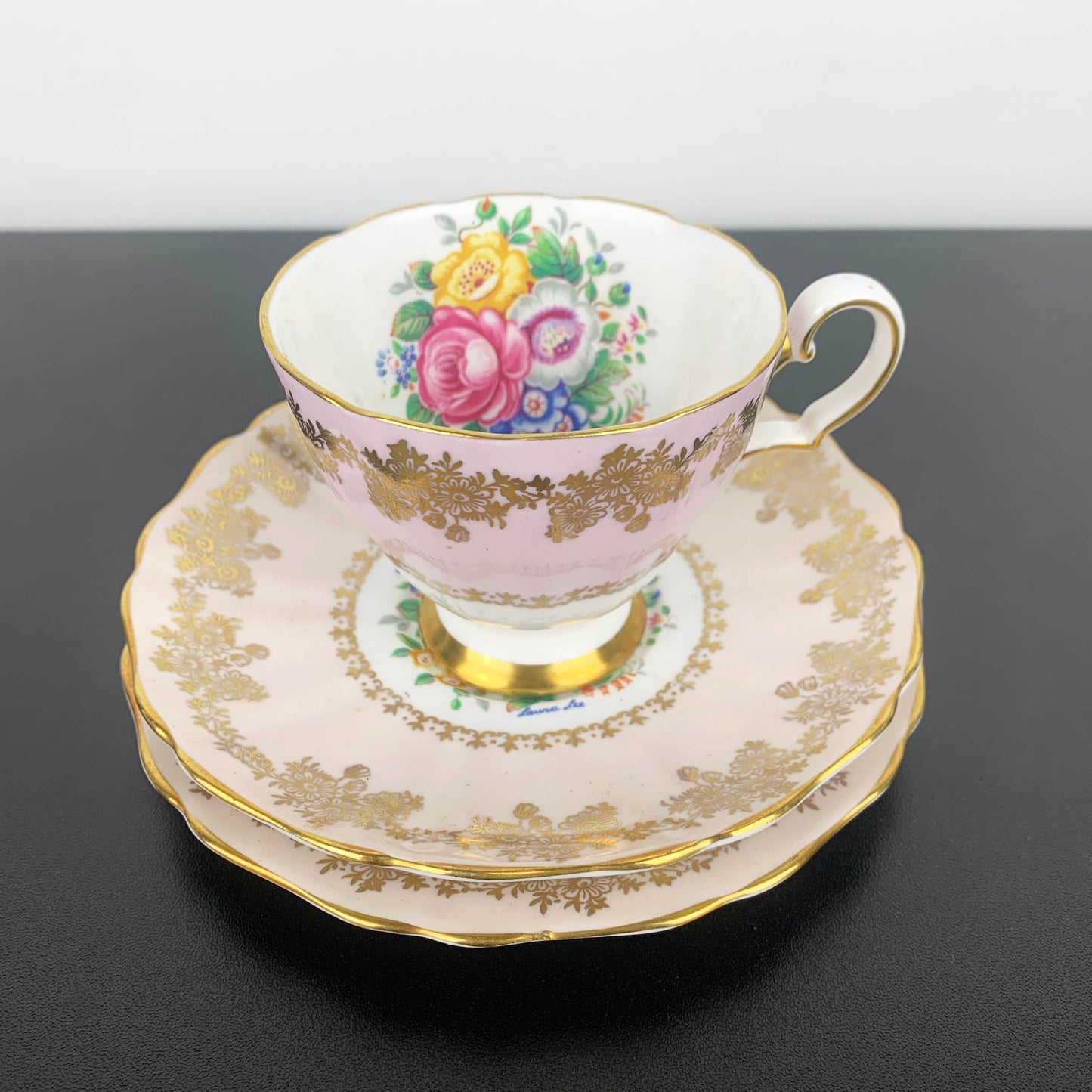 Grosvenor (Jackson & Gosling) Laura Lee Floral Pink and Gold Gilt Trio