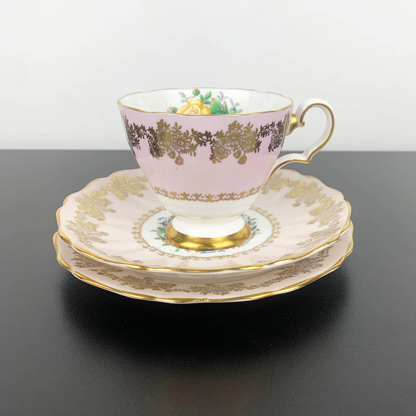 Grosvenor (Jackson & Gosling) Laura Lee Floral Pink and Gold Gilt Trio