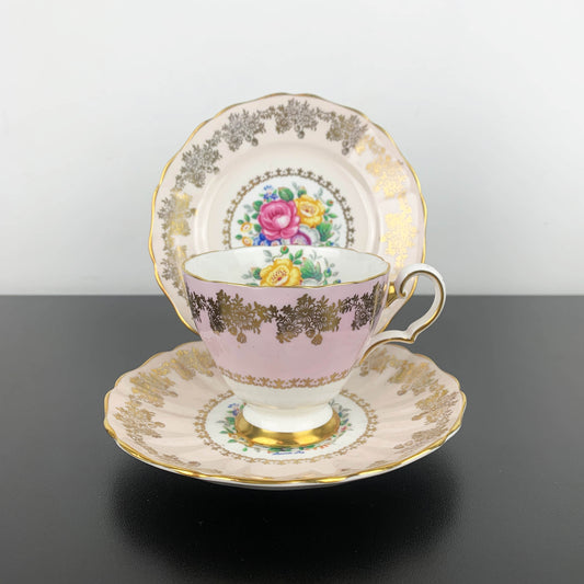 Grosvenor (Jackson & Gosling) Laura Lee Floral Pink and Gold Gilt Trio
