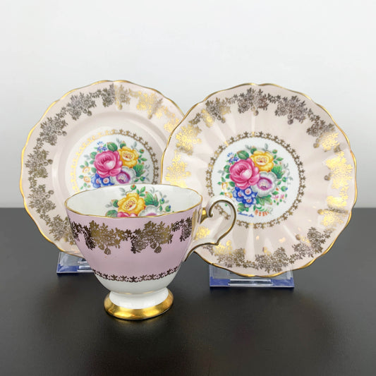 Grosvenor (Jackson & Gosling) Laura Lee Floral Pink and Gold Gilt Trio