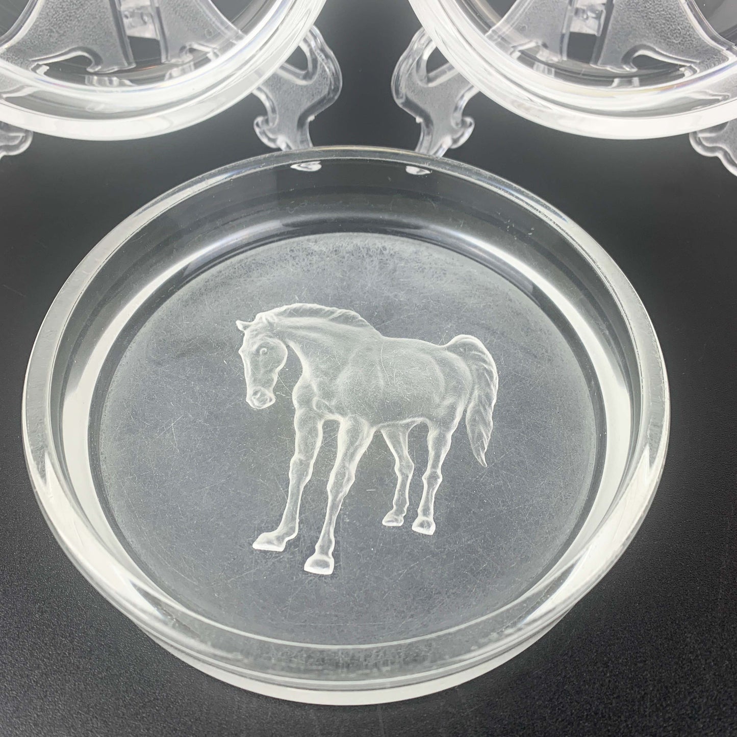 Hoya Crystal Horse reverse etched glass bottle coaster