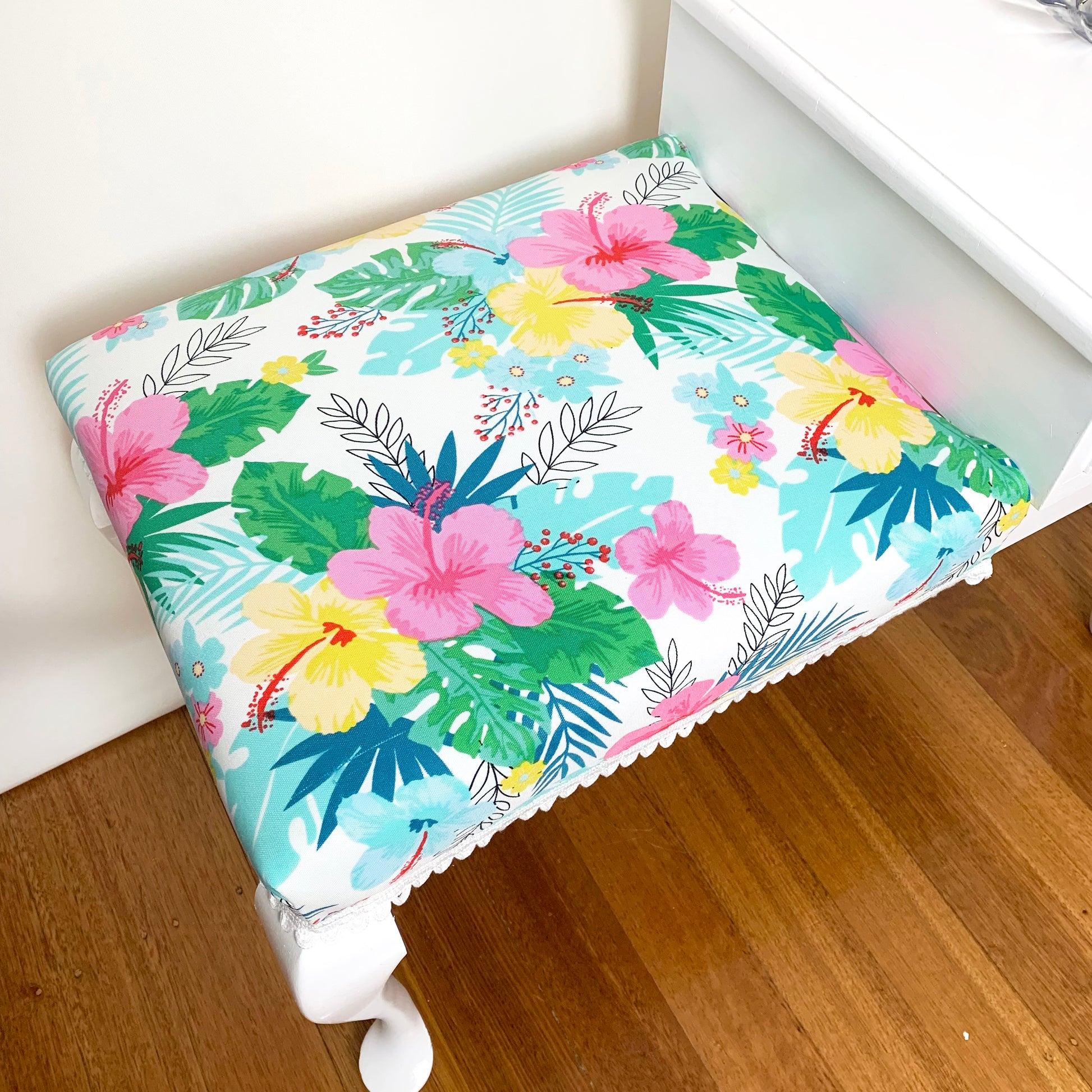Refurbished upholstered seat on telephone table