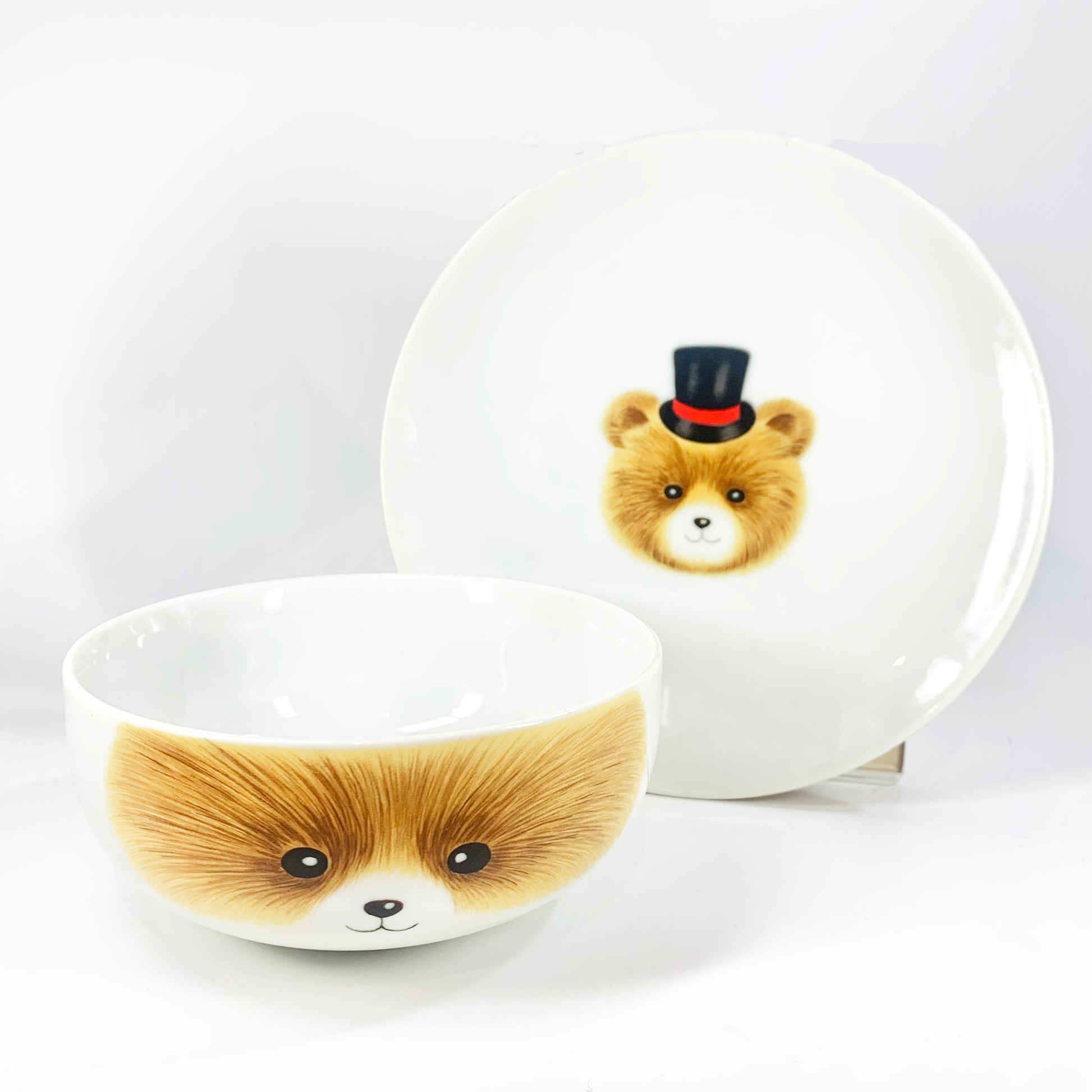 Teddy bear matching plate and bowl set