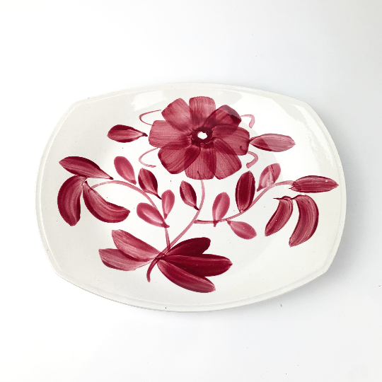 Burgundy floral painted decorative plate