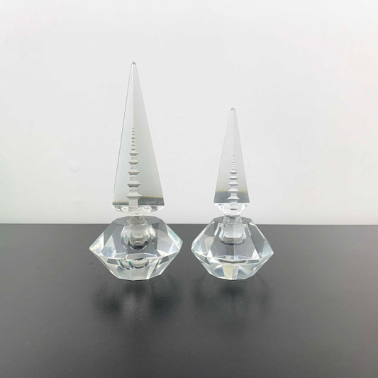 Mid Century Japanese Crystal Perfume Bottles with Pagoda Stopper
