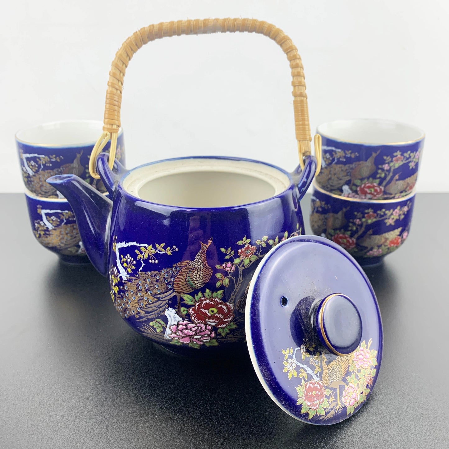 Japanese Blue Peacock Tea Set