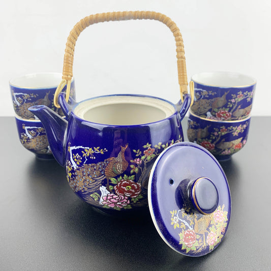 Japanese Blue Peacock Tea Set