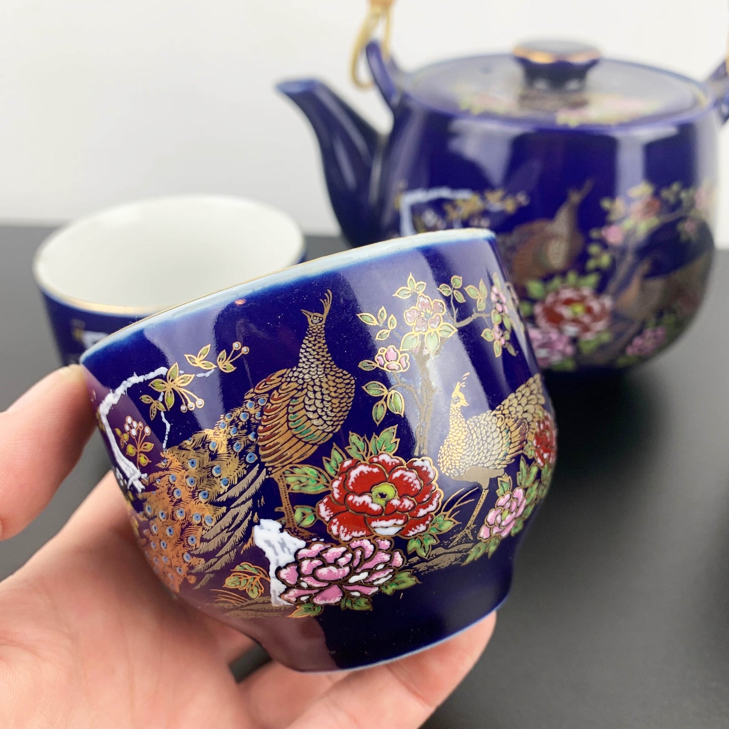 Japanese Blue Peacock Tea Set