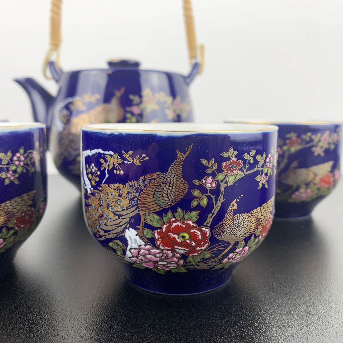 Japanese Blue Peacock Tea Set