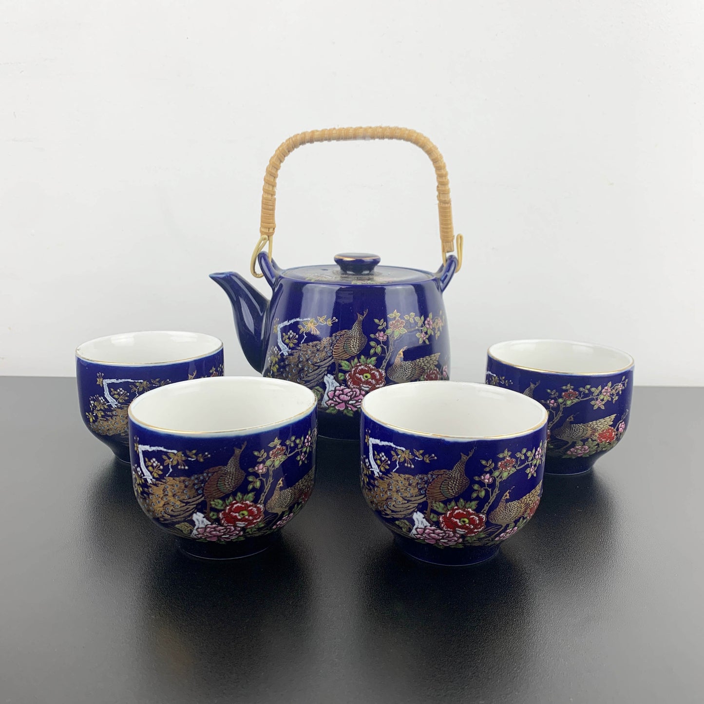 Japanese Blue Peacock Tea Set