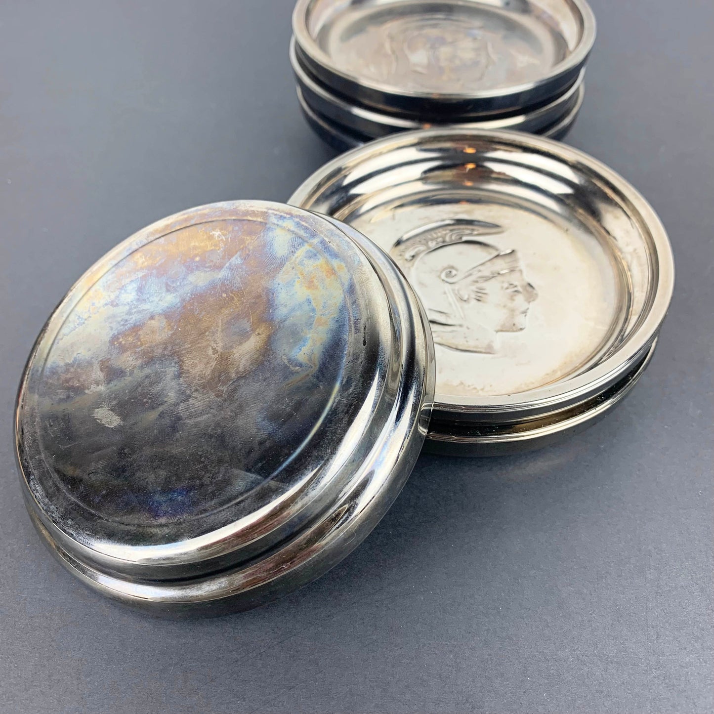 Mercury Glass Roman Coaster Set