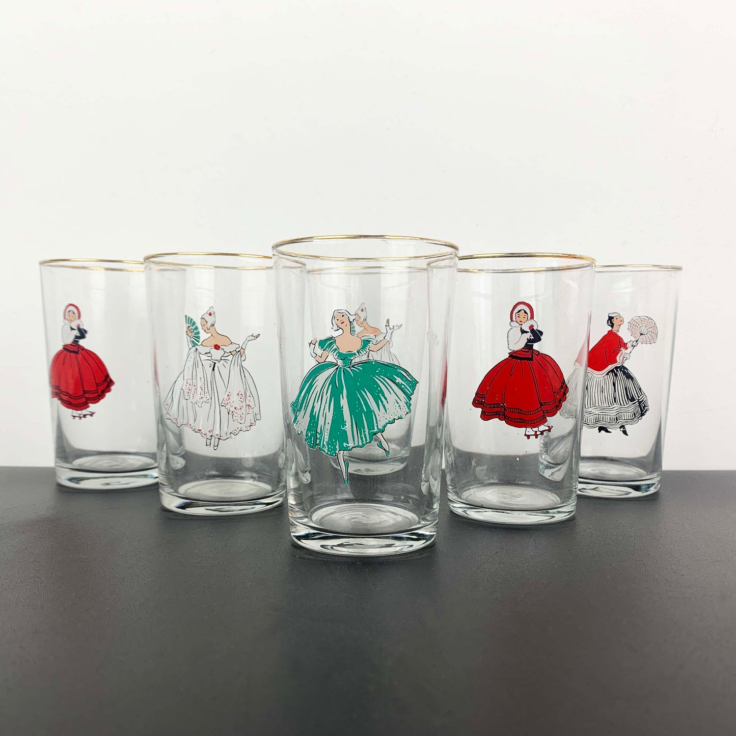 Victorian Lady Decorated Glass Set