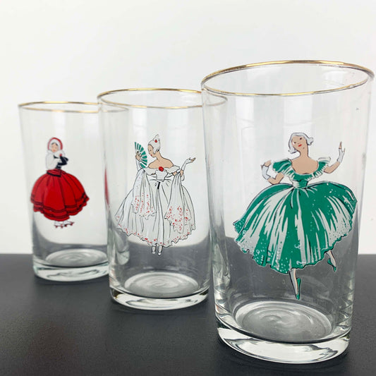 Victorian Lady Decorated Glass Set
