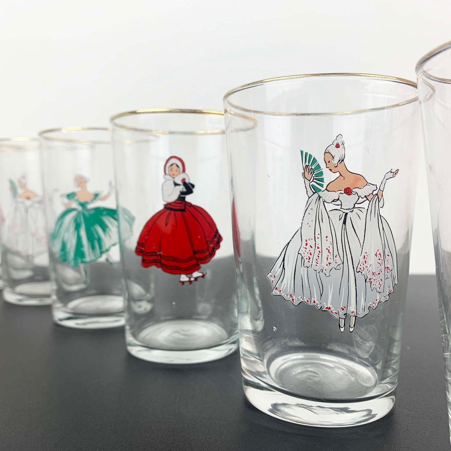 Victorian Lady Decorated Glass Set