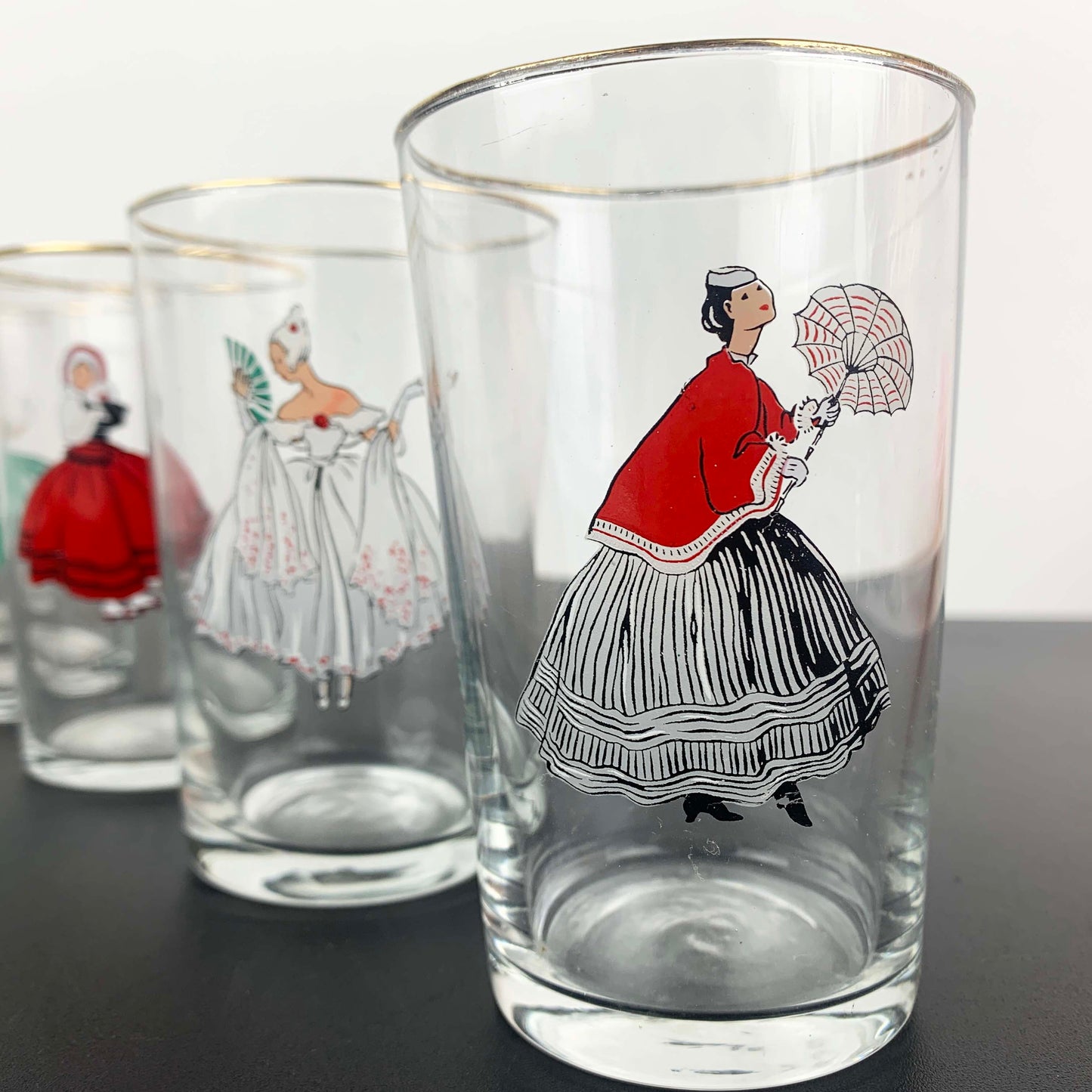 Victorian Lady Decorated Glass Set