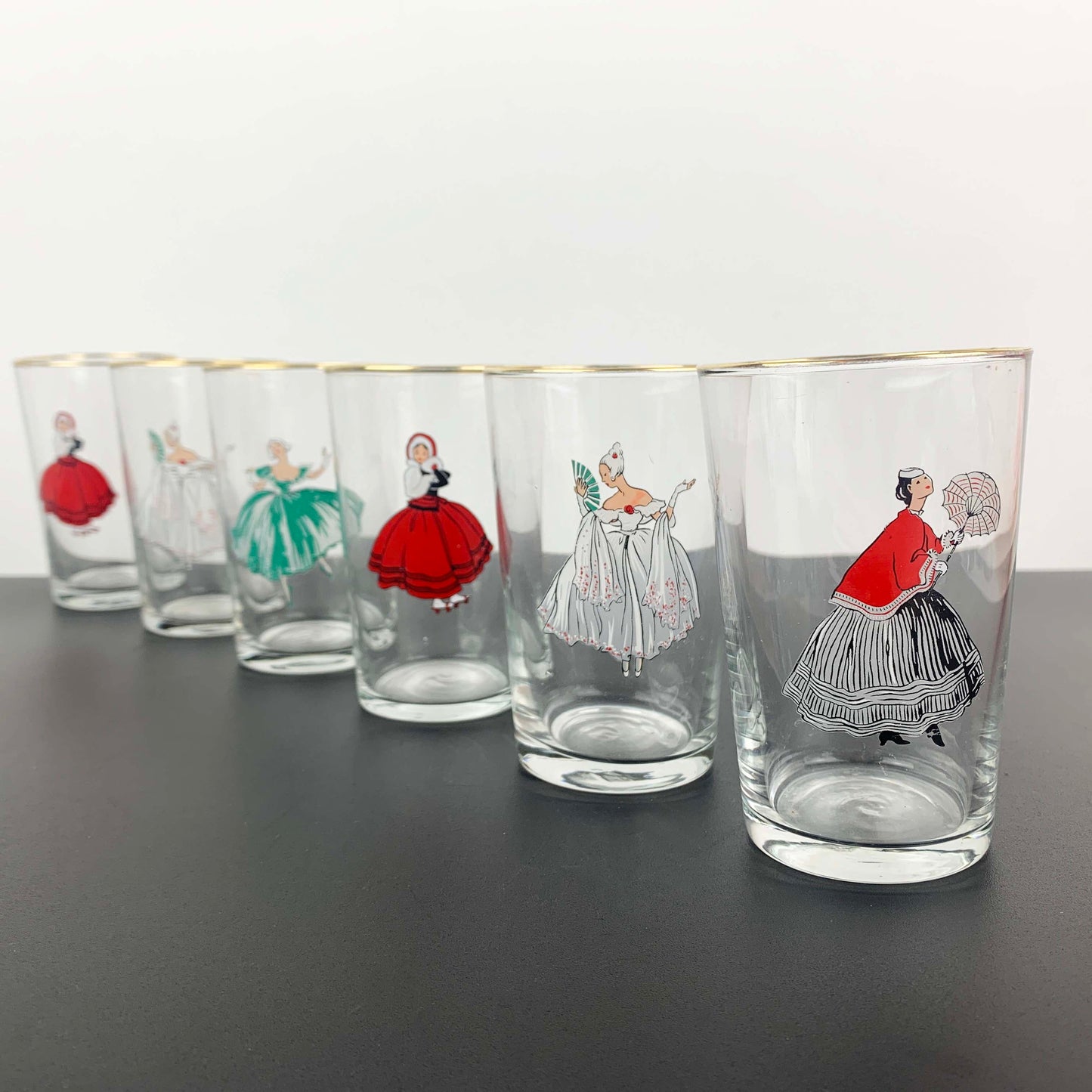 Victorian Lady Decorated Glass Set