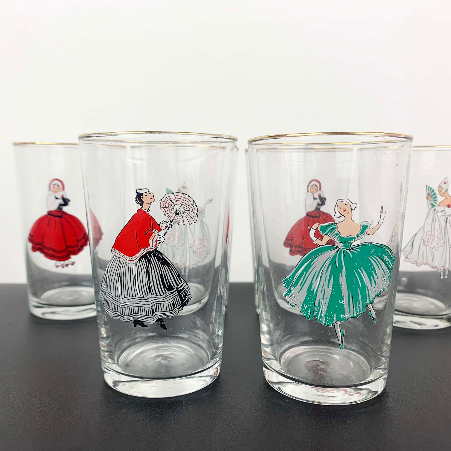Victorian Lady Decorated Glass Set