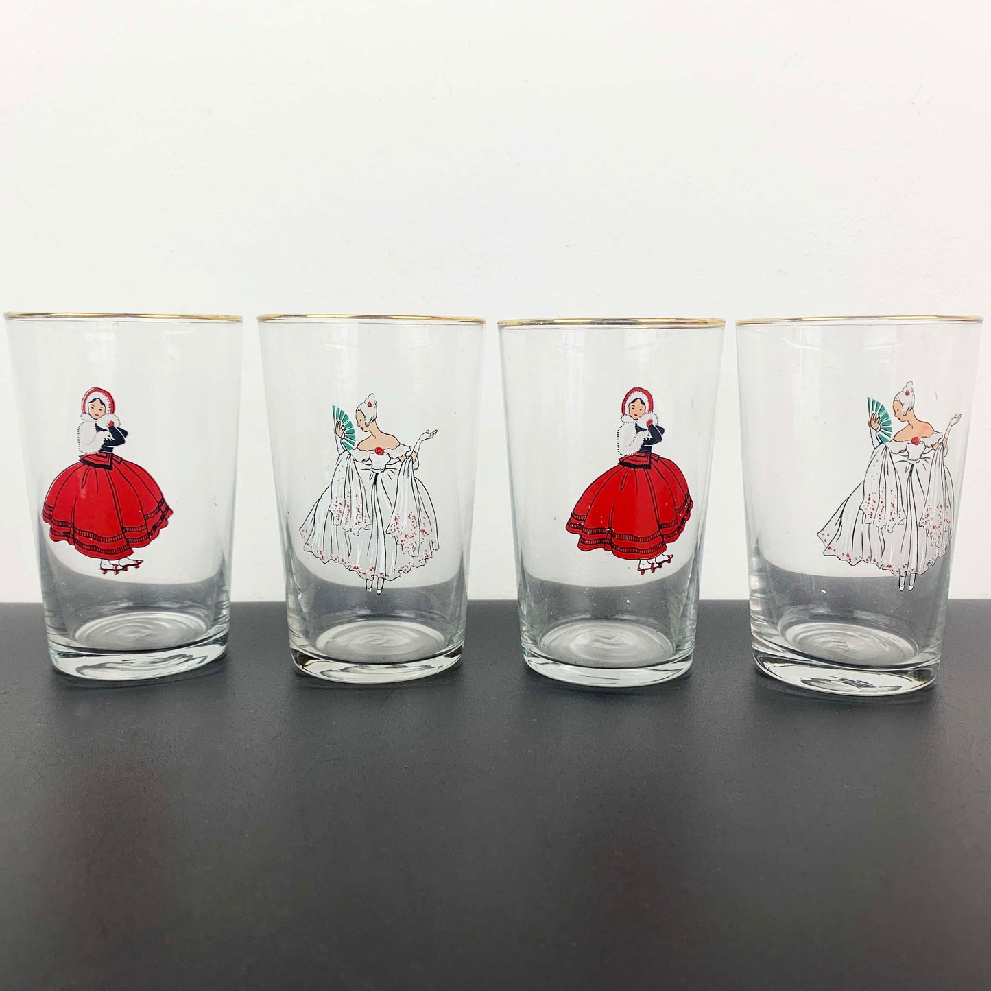 Victorian Lady Decorated Glass Set