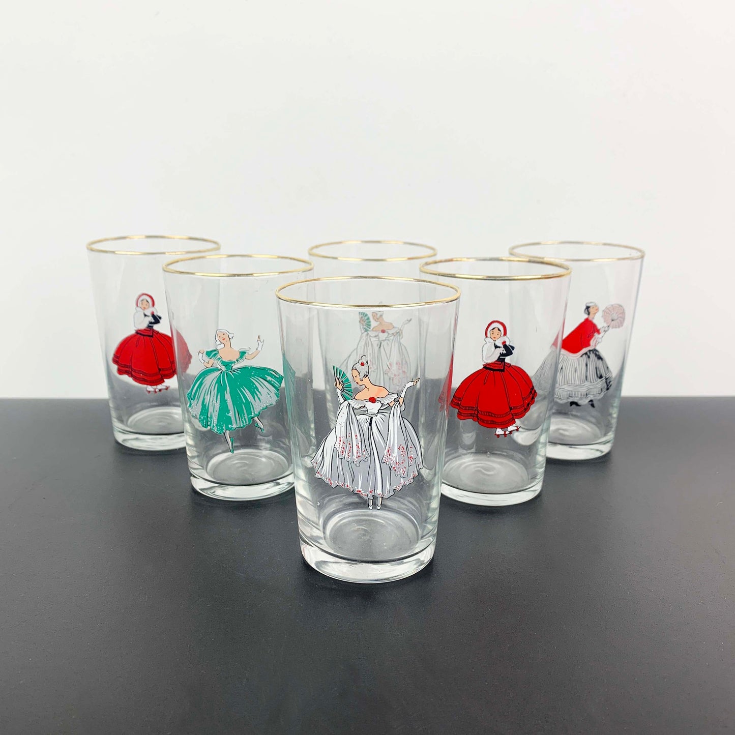 Victorian Lady Decorated Glass Set