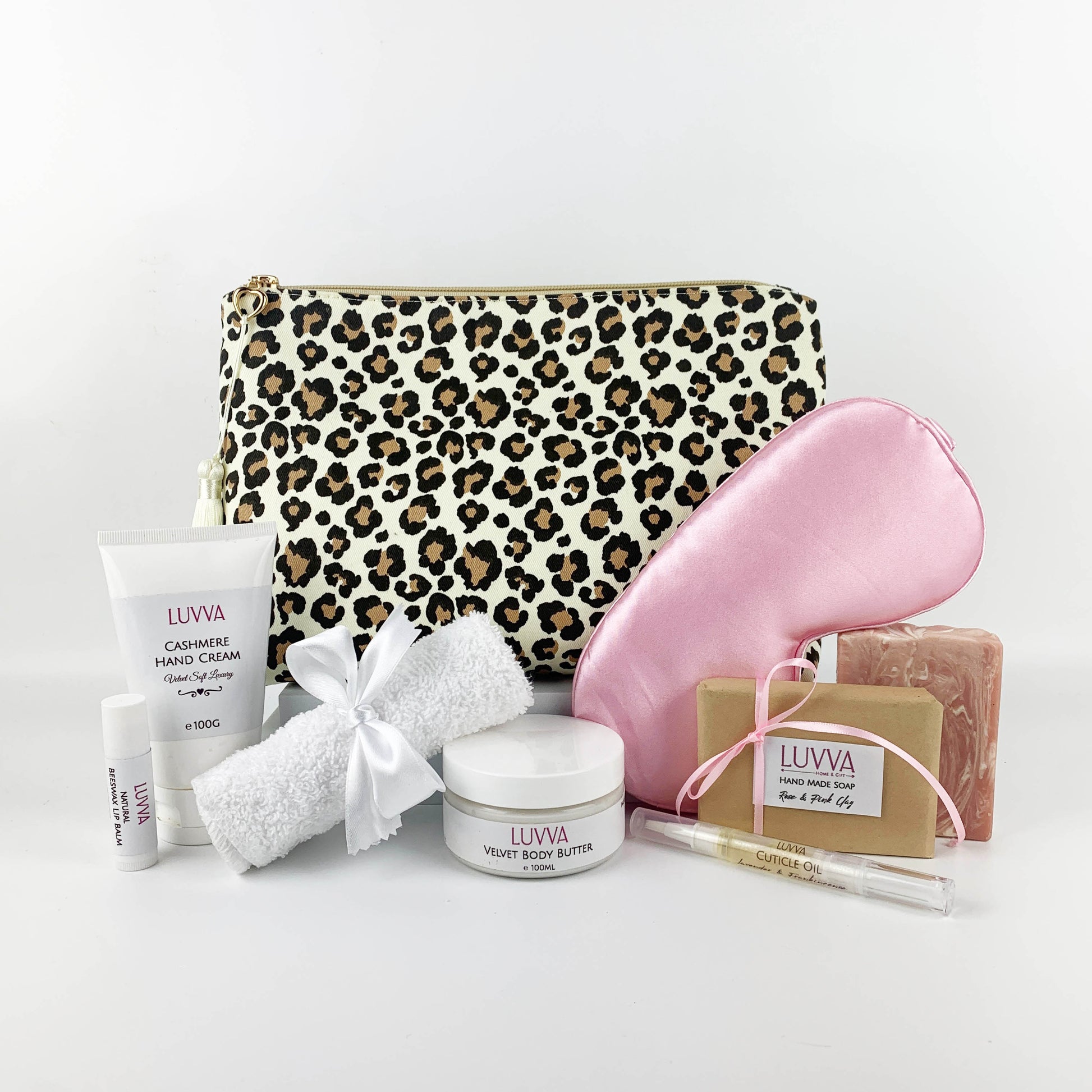 Skincare and Large Leopard Print Makeup Pouch Gift Set