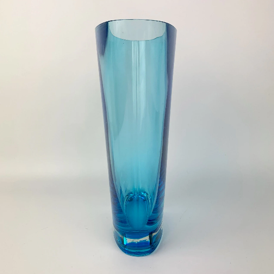 Azure Blue Elliptical Glass Vase