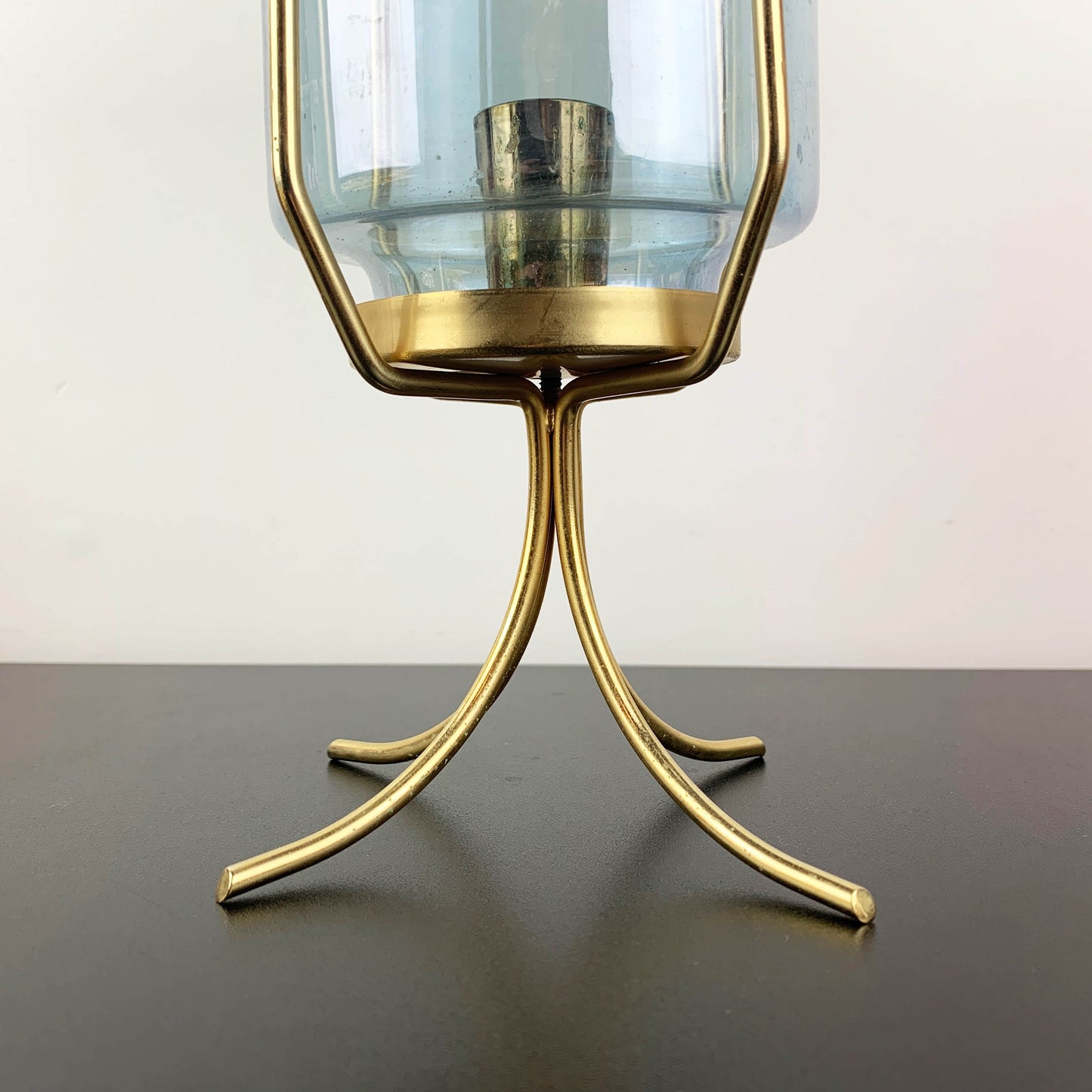 Atomic Lustre Glass Hurricane Candle Holder on Brass Legs