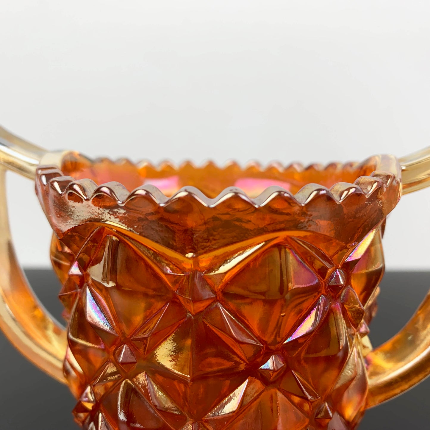 Marigold Carnival Glass Twin Handled Sugar Bowl